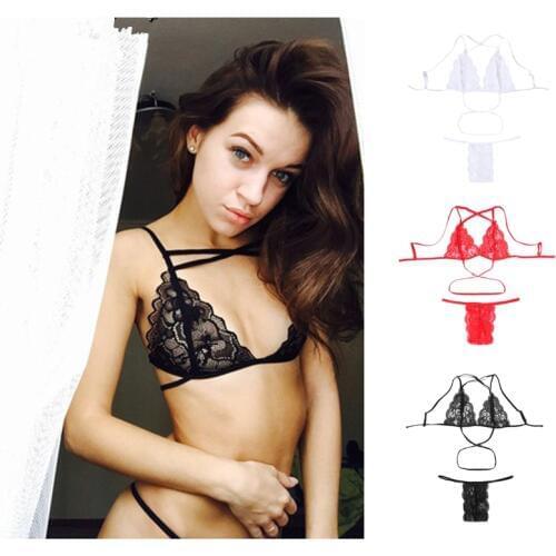 3 Colors Women Bra Set Sexy Deep V Erotic Lace Lingerie Set Light And Breathable Bralette Transparent G-string Crop Top Bustier