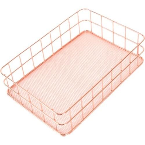 Nordic style rose gold storage basket iron storage basket ins desktop finishing fruit storage basket