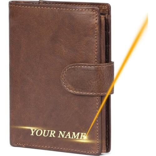 Retro Hasp Purse Clutch Crazy Horse Men Wallets Genuine Leather Free Engraving Male Wallet Coin Pocket Man Customized Money Clip