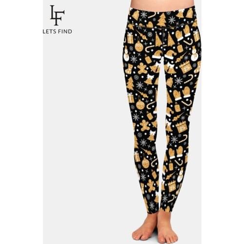 LETSFIND 3D Golden Christmas Theme Digital Printing Milk Silk Print Women Leggings High Waist Fitness Stretch Pants