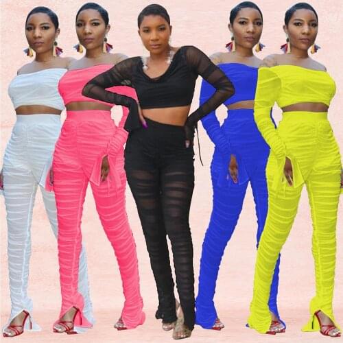 Fashion Dance Costume Sexy Pole Dance Clothing Womens Set Full Sleeve T-shirt Hollow Out Pants Night Club Rave Outfits DCC301
