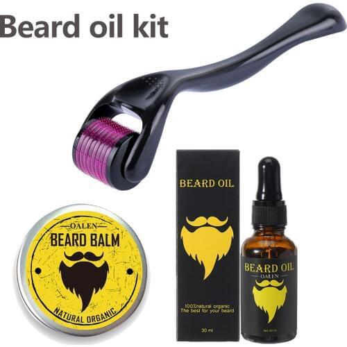 Beard Growth Kit Barbe Hair Growth Enhancer Set Beard Nourishing Growth Essential Oil Facial Beard Care with Beard growth roller
