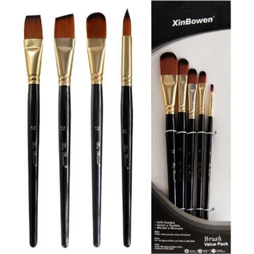 5pcs/Set Nylon Hair brush Brush Set Round Flat Brush Acrylic DIY Watercolor Pen Oil Paint for Artists Painters Beginners