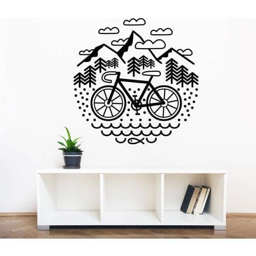 Nordic Mori pine bicycle cartoon wall stickers childrens room kindergarten stickers
