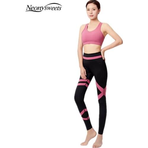 Neonysweets Splice Tights Yoga Pants Women Seamless High Waist Leggings Breathable Gym Fitness Push Up Clothing Girl Yoga Pant