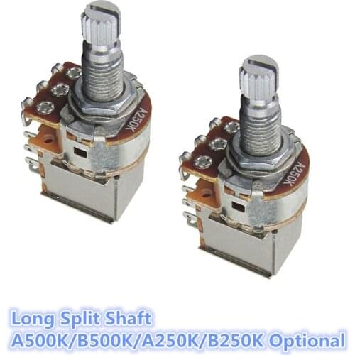 2pcs A500K/B500K/A250K/B250K Push Pull Potentiometers Guitar Pots Long Split Shaft Pots Guitar Parts Accessories