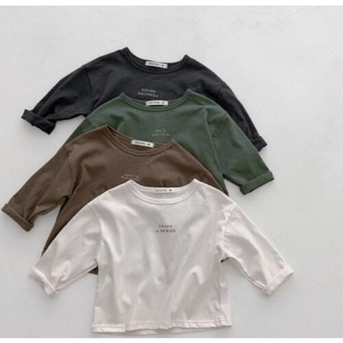 2021 New Autumn Baby Boys Letter Printed T-shirts Korean Style Basic Long Sleeve Tops Toddlers Kids Casual Tees