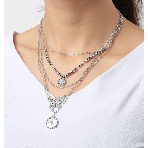 New Necklace 2021 Butterfly Necklaces for Women Punk Multi-layer Pendant Chains Necklace Jewelry Wholesale Collares