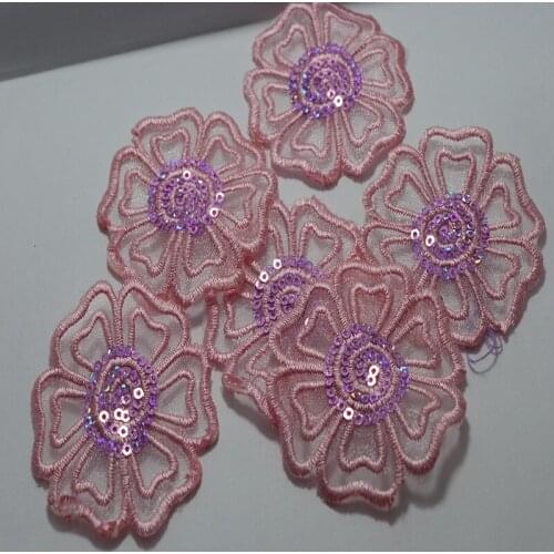 10pcs/lot) New Arrival Beautiful Wedding Dress Decorated pink Organza squins Flower Applique Sew On Lace Patches