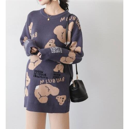 Autumn Winter New Dress Knit Maternity Sweater Casual Fashion Cartoon Print Long-Sleeve Shirt Base Pregnant Women Sweater