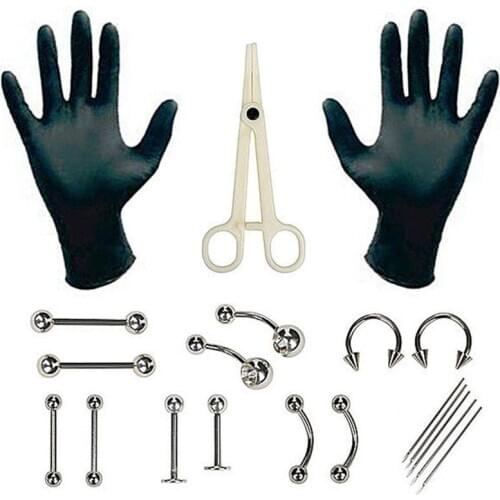 Piercing Jewelry Needles Kit Sex Belly Tongue Eyebrow Nipple Lip Nose Disposable Piercing Jewelry Tool Sets Hot 20pcs / Set