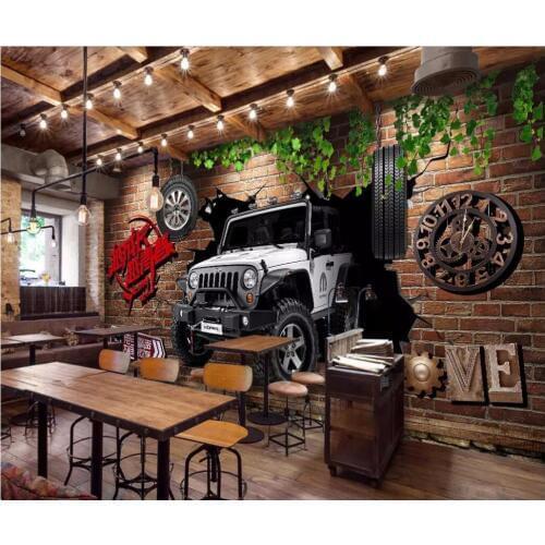 Custom photo 3d wallpaper Retro car brick wall tire living room background home decor 3d wall murals wallpaper for walls 3 d