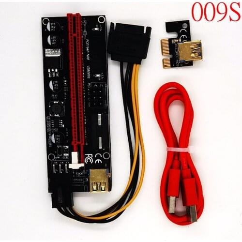 PCI-E Riser Card 009S PCI Express PCIE 1X to 16X Extender Wire 0.6M USB 3.0 Cable 6Pin 16A Power for GPU Mining Miner