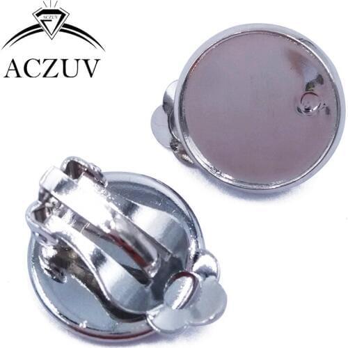 Rhodium Plated 200pcs 10mm 12mm 14mm 16mm 18mm Cabochon Setting Earring Clip Findings Bezel Earring Blank Earring Base ECS006