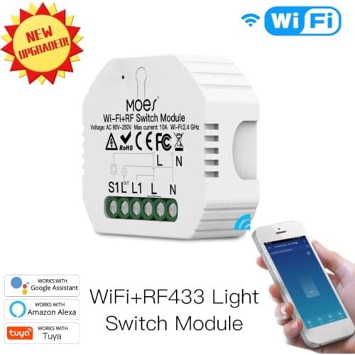 Mini DIY WiFi RF433 Smart Relay Switch Module Smart Life/Tuya App Control, Work With Alexa Google Home 1 Gang 1/2 Way