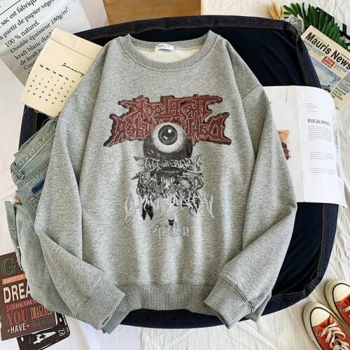 Womens sweatshirt dark streetwear Y2K round neck mock sweater Evil Eye print Harajuku winter cotton sweatshirt plus size