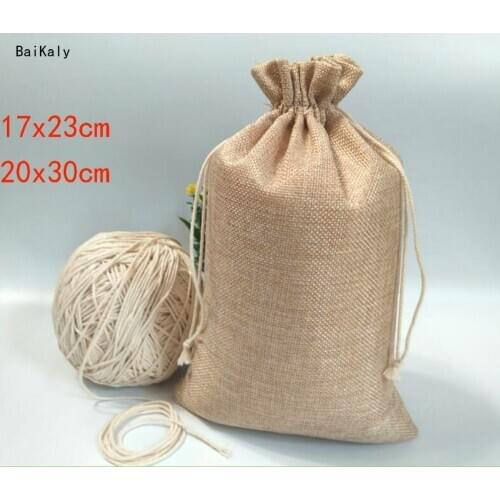 1pcs 17x23cm 20x30cm Vintage Natural Burlap Hessian Gift Bags Wedding Party Favor Pouch Drawstring Bag Jute Gift Packaging Bags