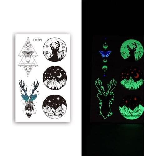 Waterproof Temporary Luminous Tattoo Sticker Moon Star Deer Mountain Geometric Pattern Flash Tatoo Fake Tatto for Kids Women Men