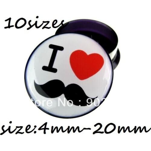 100PCS Body Jewelry Ear Plugs Tunnels Flesh Tunnels Mustache Ten sizes Screw On 4-20mm Free shippment