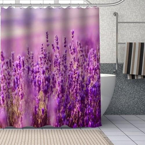 Custom 3D Beautiful Purple Lavender Flowers Shower Curtains DIY Bathroom Curtain Fabric Washable Polyester for Bathtub Art Decor