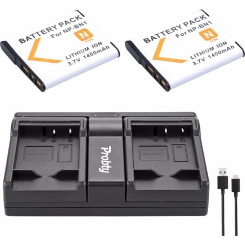 Probty 2Pcs NP-BN1 NP BN1 Battery + USB Dual Charger For W620 W670 W690 TX20D tx9 W350 W320 W360 QX100 W370 W730 W150 W630 W520