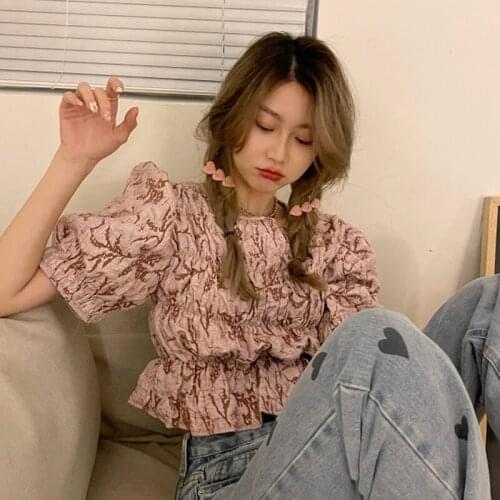 Blouse Women High Waist Puffy Sleeve Chiffon Shirt Female Design Sense Niche Thin Shirt Summer New All-match Short Top