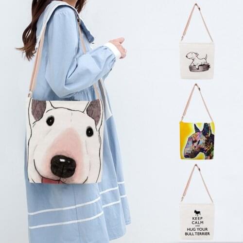 Watercolor Bull Terrier Print Women Handbag Messenger Shoulder Bags Ladies Bucket Bag Crossbody Satchels Tote for Travel Beach