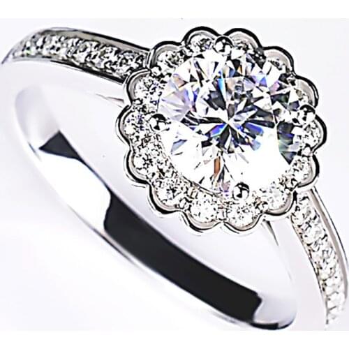 Cute Petal Real S925 Sterling Silver Womens Rings Luxury Wedding Unique Engagement Proposal Big Diamond Jewelry Lovely Charm