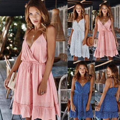 Womens Dress With Suspenders Polka Dots Summer Vestidos