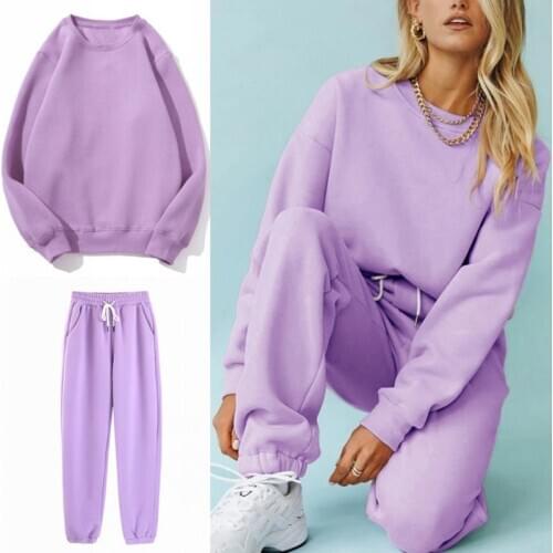 2020 Winter Solid Women Tracksuit Cotton Loose Long Sleeve Basic Drop-shoulder Fleece Keep Warm Jogging Set Chandal Hombre