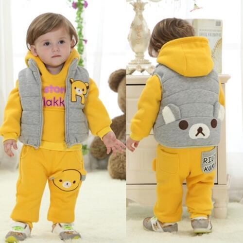 Newborn Winter Baby Boys Clothes girls winter clothes 4 year Boy Suit Newborn Down Coat Hooded Bear Yellow Clothing Set 3 piece