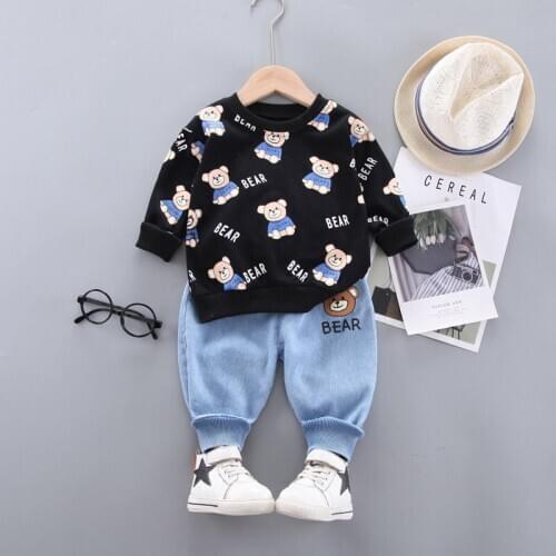 Fashion Children Boys Girls Cartoon Clothing Infant Spring Autumn Kids Full Sleeve T-Shirt Jeans Pants 2Pcs/Sets Baby Tracksuits