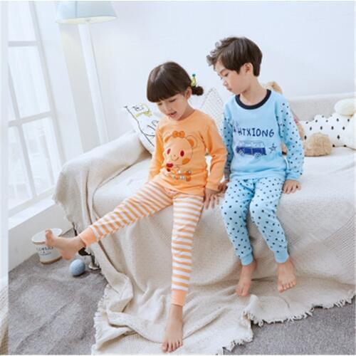 2017 Boys Girls Pajamas Kids Cotton Print Striped Long Sleeve Kids Sets Kids Homewear Sleepwear Boys Pyjamas Sets Outfits