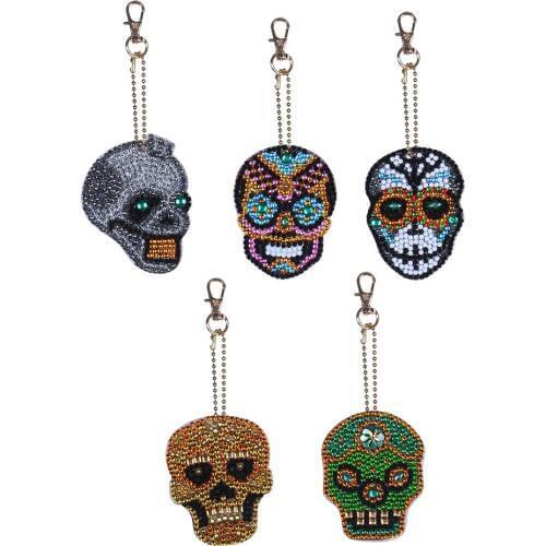 5Pcs DIY Full Drill Special Shaped Diamond Painting Keychain Skull Pendant Cross Stitch Embroidery Women Bag Key Chain Keyring