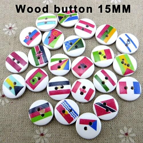 50PCS 15MM Painting Wooden Flag Buttons Fits Coat Boots Sewing Clothes Accessory Rose Flower Button MCB-1037