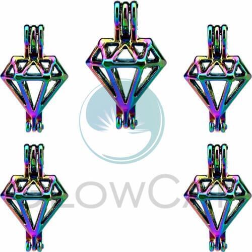5X Rainbow Geometry Pearl Cage Locket Pendants Aromatherapy Essential Oil Diffuser Locket For DIY Necklace Jewelry