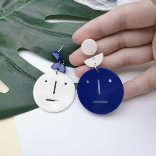 ZiccoWong Asymmetric Abstract Human Face Drop Dangle Earring For Women Acrylic Blue White Geometric Eardrop 2021 Trendy Jewelry