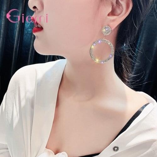 Shinng Cubic Zirconia Big Round Dangle Earrings For Women Fashion Anniversary Bridal Wedding Party Earring Jewelry Gifts