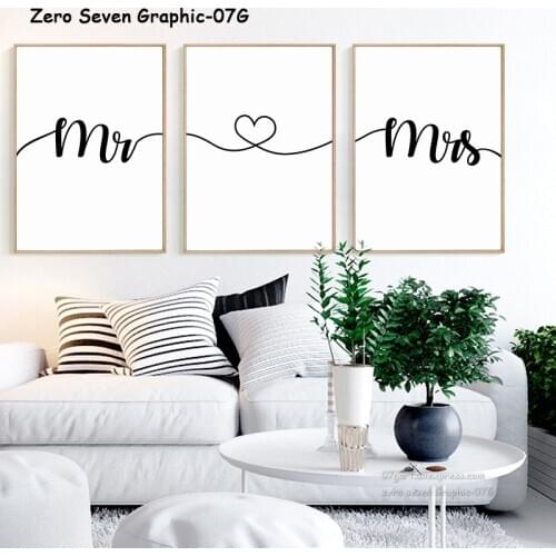 Black And White Love Phrase Mr & Mrs Canvas Painting Posters And Prints Living Room Bedroom Wall Art Pictures Home Decoration