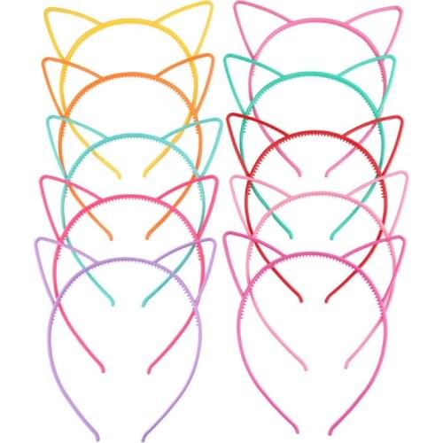 Girls Cartoon Pointed Cat Ears Headband Sweet Candy Color Hollow Out Plastic Hair Hoop Anti-Skid Teeth Princess Party Headwear