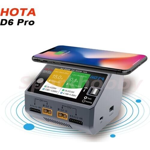 HOTA D6 Dual/Pro Smart Charger AC200W DC650W 15A Lipo LiIon NiMH Battery with iPhone Samsung Wireless Charging for RC FPV Drone