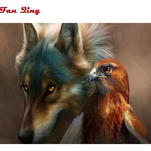 DIY Diamond painting Wolf and Eagle Cross Stitch Full Diamond Embroidery Bird Painting Square/round Mosaic Pattern Wall Art