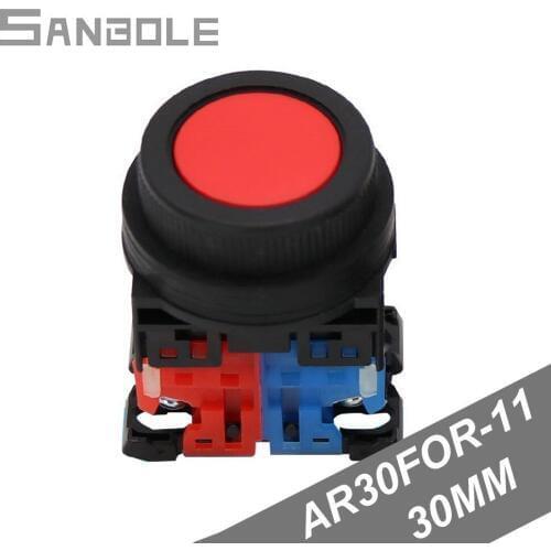 Power Start Button Self-Reset Switch AR30FOR-11 Open Hole 30mm Flat Knob Momentary Push Button Switch Red Green