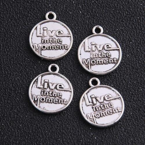 6pcs/lot letter charm Round Pendants 20*24mm Antique Metal Jewelry Components And Findings