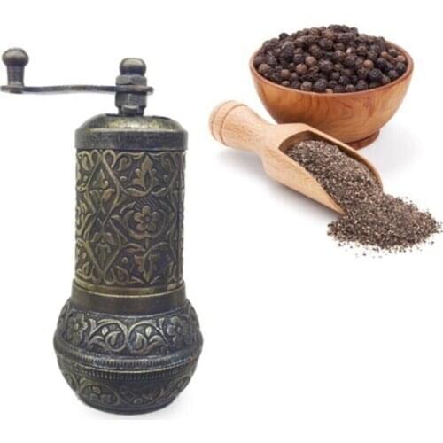 Antique Brass Ottoman Style Zinc Alloy Black Pepper Salt Rice Mill Decorative Tiny Grinder