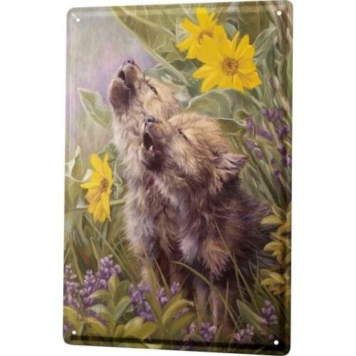 Wolf Pups Vintage Style Metal Sign Iron Painting for Indoor & Outdoor Home Bar Coffee Kitchen Wall Decor 8 X 12 Inch