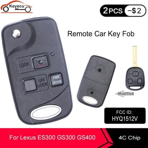 KEYECU Modified Flip Remote key Fob 4C for Lexus ES300 GS300 GS400 IS300 1998 1999 2000 2001 2002 2003 2004 2005 FCC: HYQ1512V