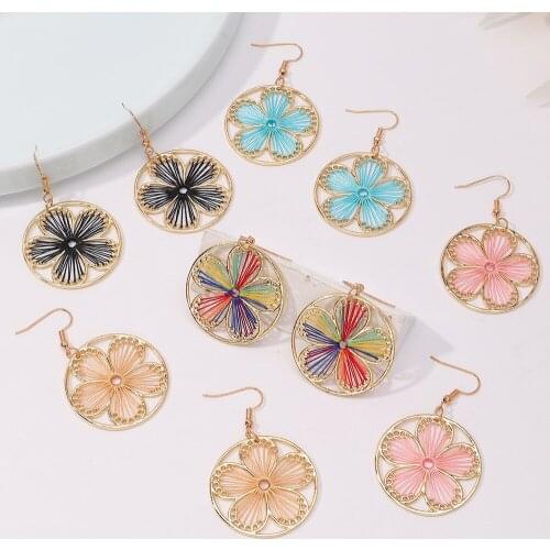Fashion Boho Tassel Earrings Womens Bohemia National Wind Daisy Flowers Alloy Hand Made Knitting Earrings Jewelry for Girls