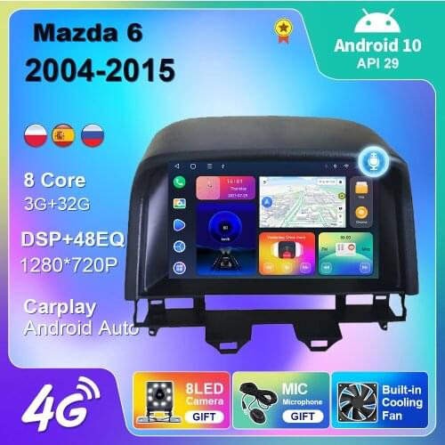 Android 10 For Mazda 6 2002-2008 GPS Navigation Video Player 4G WIFI BT Carplay Android Auto 2 Din DVD Multimedia Player Navi