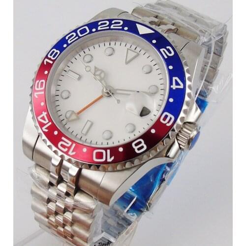 40mm White Sterile Dial Sapphire Glass GMT Red Blue Bezel jubilee Automatic Movement Mens Watch
